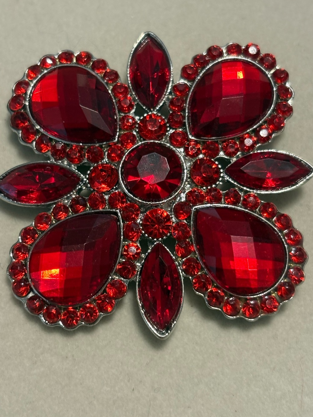 Red Crystal Flower Brooch - Elegant Statement Pin